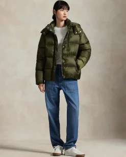 Piumino verde militare Polo Ralph Lauren con imbottitura in piuma naturale e cappuccio removibile