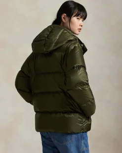 Piumino verde militare Polo Ralph Lauren con imbottitura in piuma naturale e cappuccio removibile