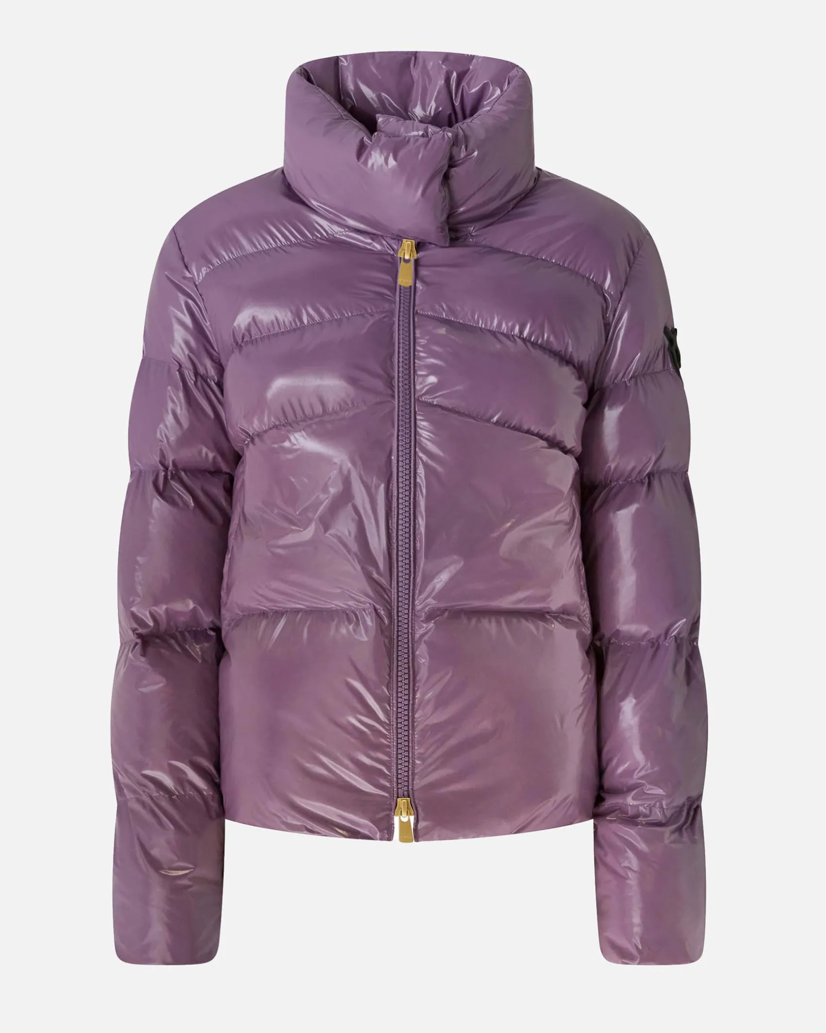 Piumino viola Pinko crystal nylon dal finishing lucido con colletto in piedi