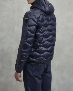 Piumino Wave Blauer blu con cappuccio fisso e trapuntatura ad onde