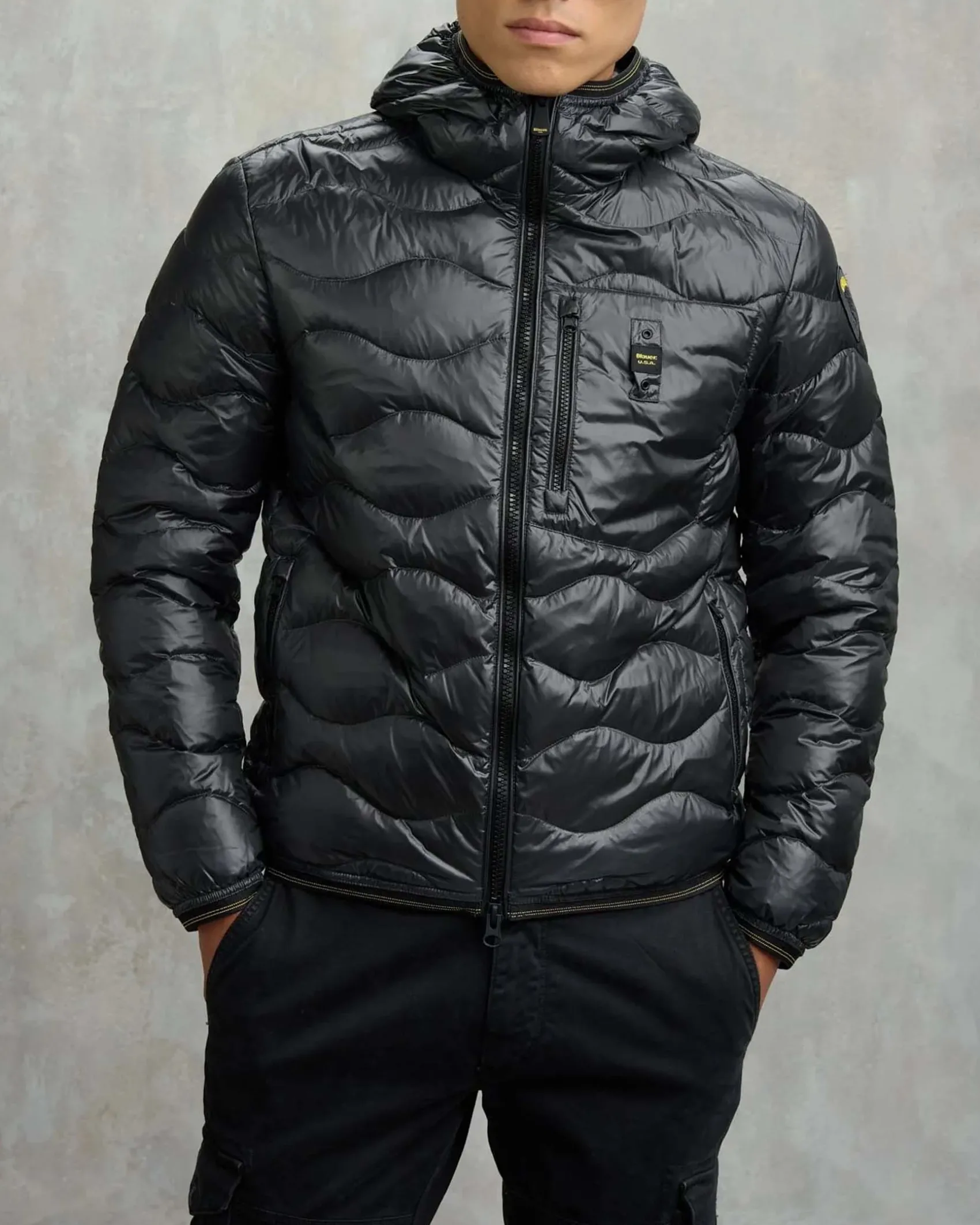 Piumino Wave Blauer grigio antracite con cappuccio fisso e trapuntatura ad onde