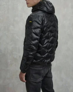 Piumino Wave Blauer nero con cappuccio fisso e trapuntatura ad onde