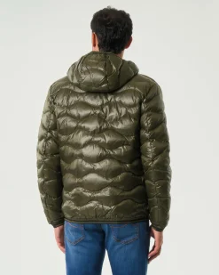 Piumino Wave Blauer verde militare con cappuccio fisso e trapuntatura ad onde