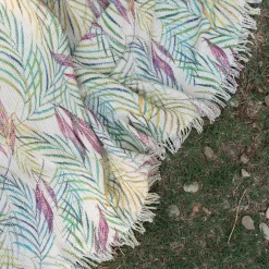 Plaid Kentia Telinus in cotone color crema a stampa felci multicolore