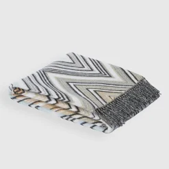 Plaids Plume in misto lana a fantasia chevron beige e azzurro