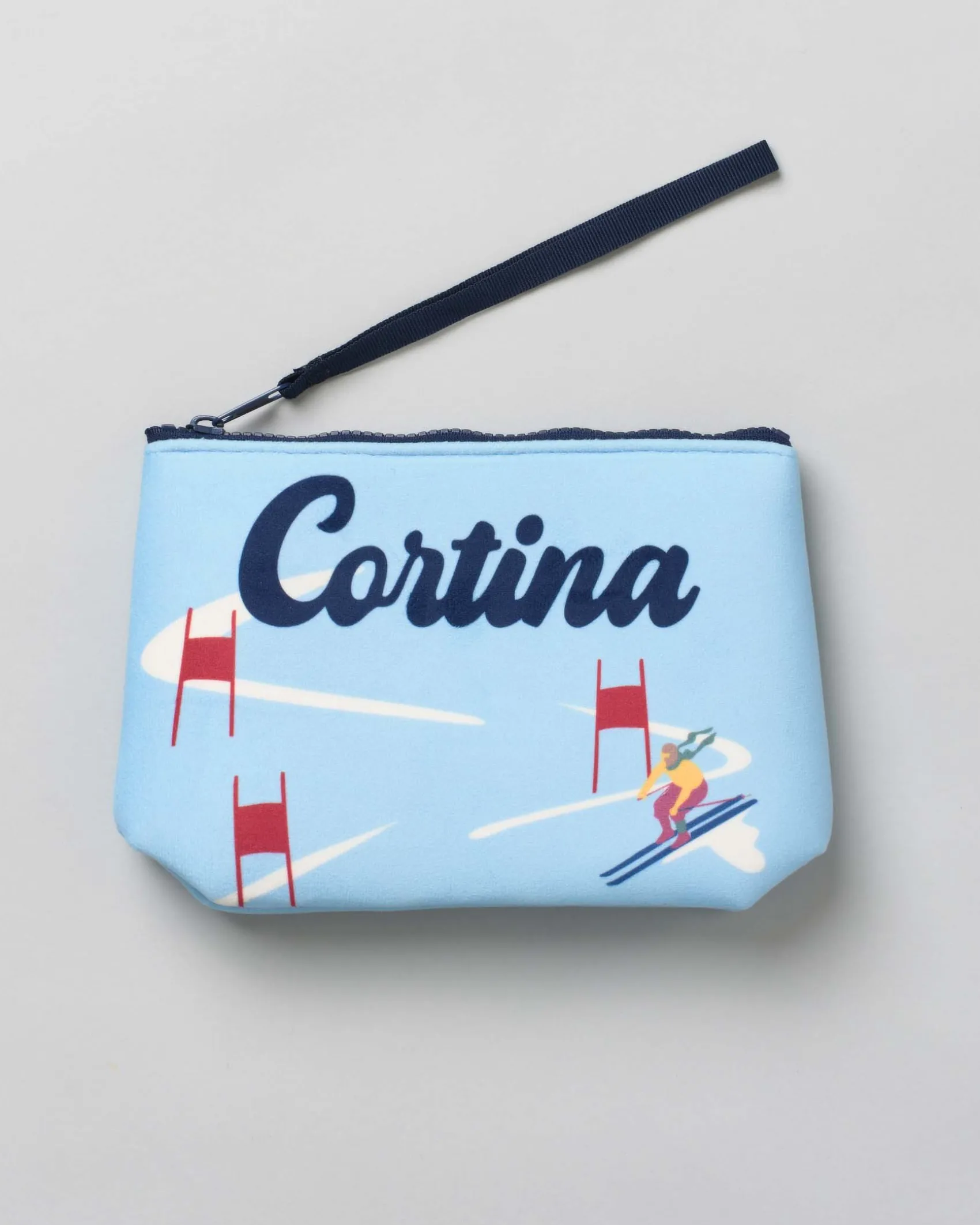 Pochette Aline azzurra in tessuto effetto lana con stampa grafica Cortina