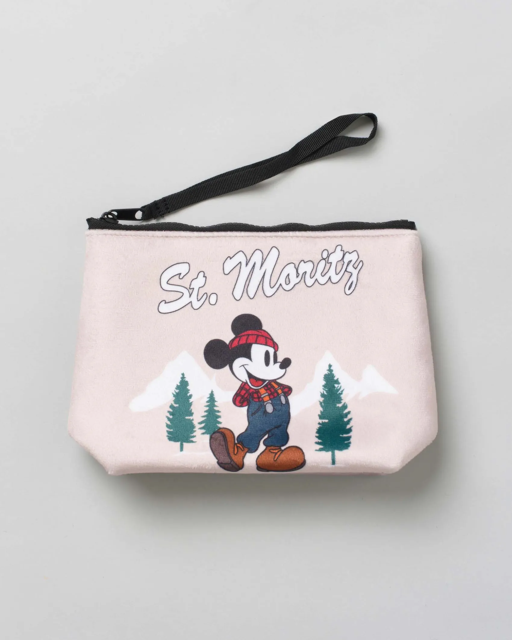 Pochette Aline beige in tessuto effetto lana con grafica Topolino a St. Moritz