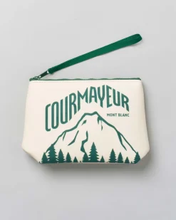 Pochette Aline bianca in tessuto effetto lana con scritta e grafica Courmayeur