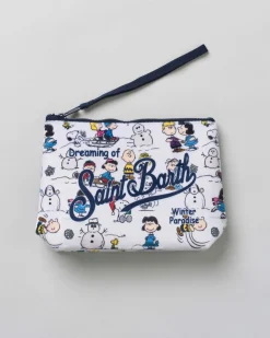 Pochette Aline bianca in tessuto effetto lana con grafica Peanuts