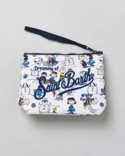 Pochette Aline bianca in tessuto effetto lana con grafica Peanuts