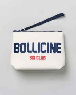 Pochette Aline bianca in tessuto effetto lana con stampa scritta Bollicine Ski Club