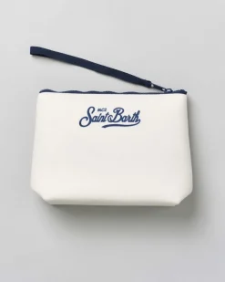 Pochette Aline bianca in tessuto effetto lana con stampa scritta Bollicine Ski Club