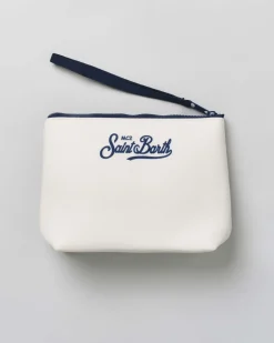 Pochette Aline bianca in tessuto effetto lana con grafica Gin