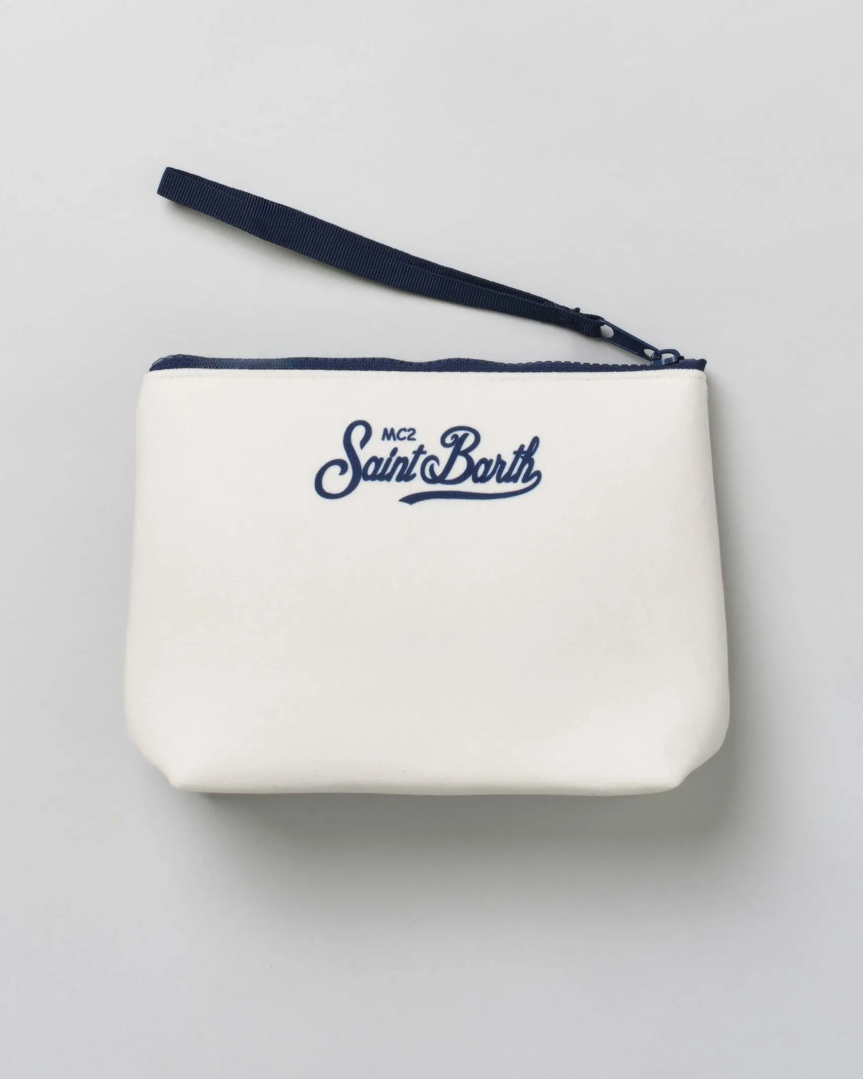 Pochette Aline bianca in tessuto effetto lana con grafica Gin