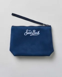 Pochette Aline blu in tessuto effetto lana con grafica Paperon de Paperoni