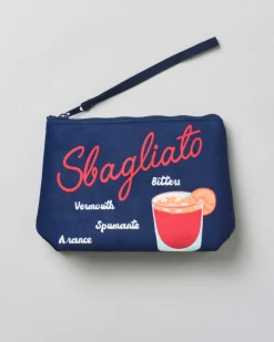 Pochette Aline blu in tessuto effetto lana con grafica Negroni Sbagliato