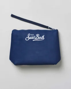 Pochette Aline blu in tessuto effetto lana con grafica Negroni Sbagliato