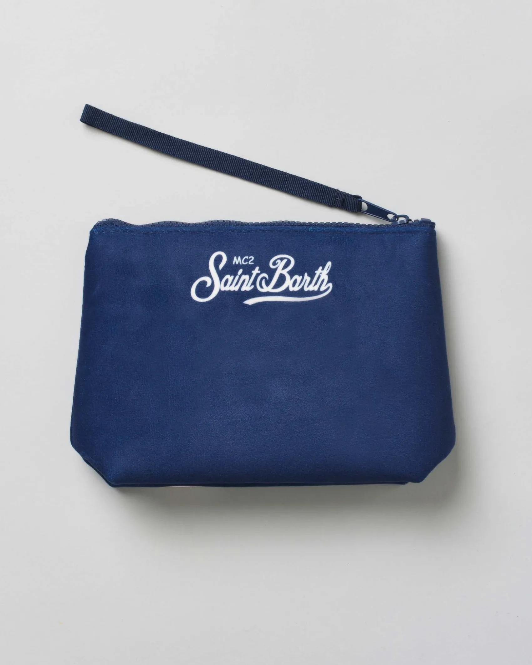 Pochette Aline blu in tessuto effetto lana con grafica Negroni Sbagliato