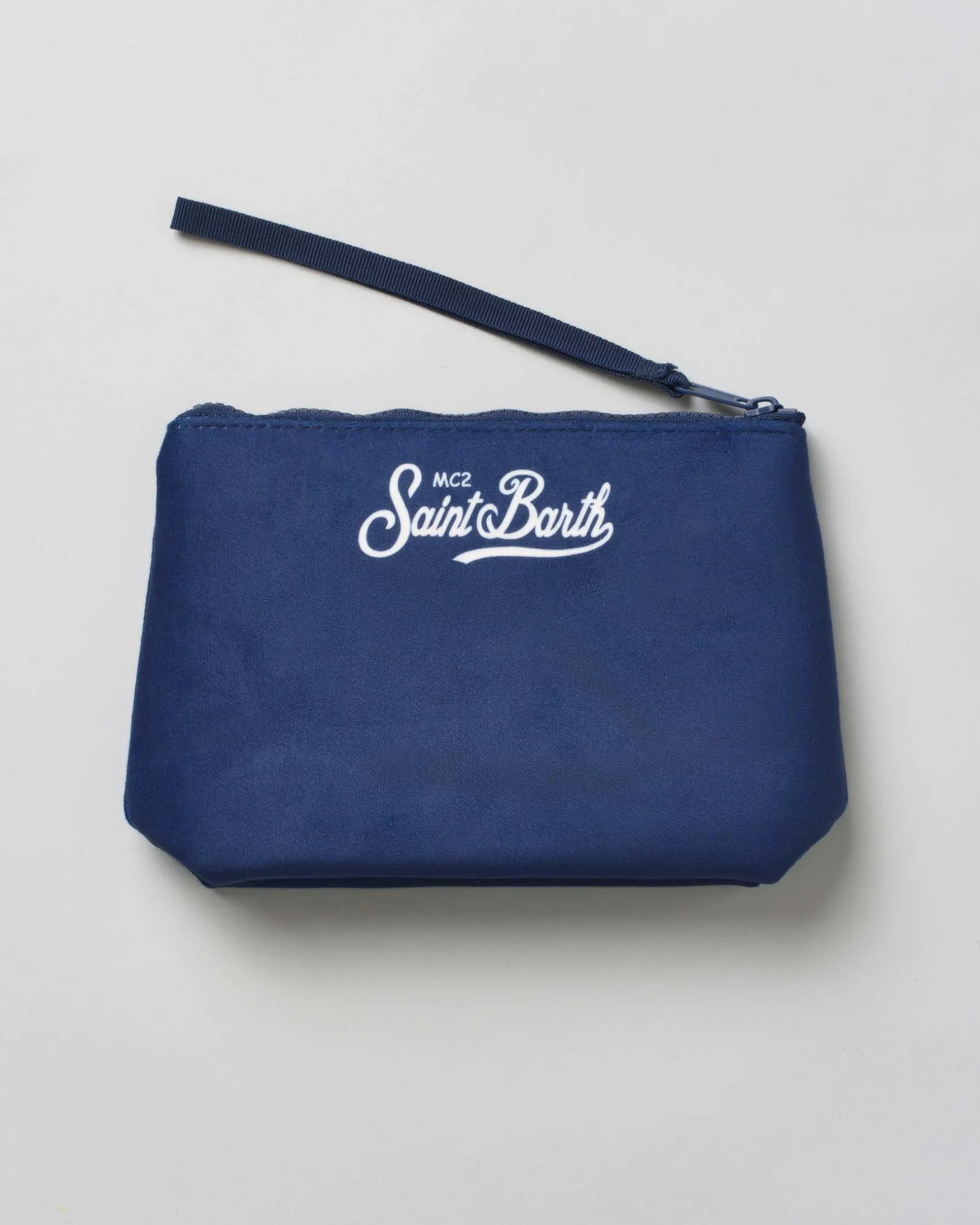Pochette Aline blu in tessuto effetto lana con stampa scritta Gin Tonic University
