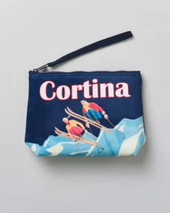 Pochette Aline blu in tessuto effetto lana con stampa grafica Cortina