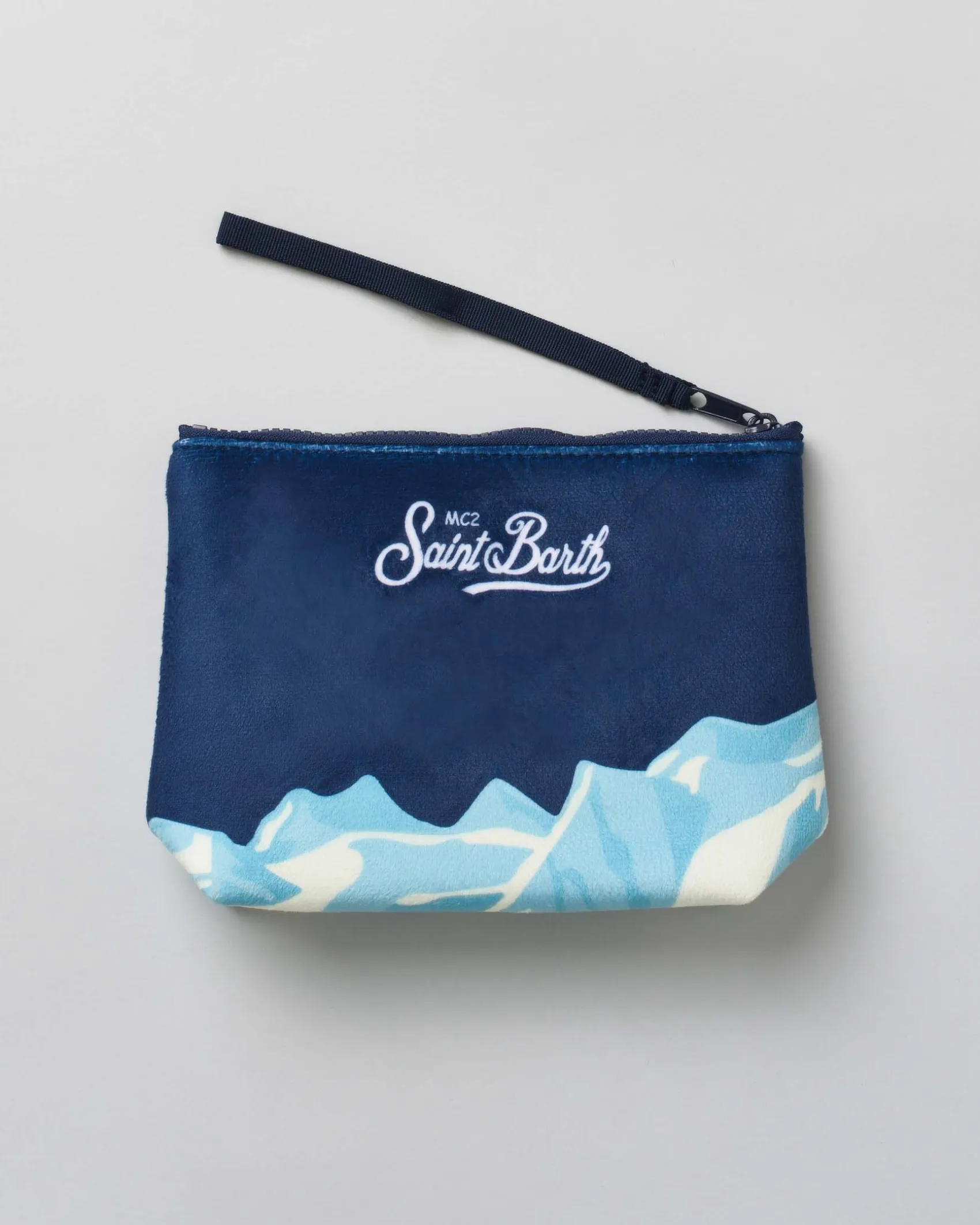Pochette Aline blu in tessuto effetto lana con stampa grafica Cortina
