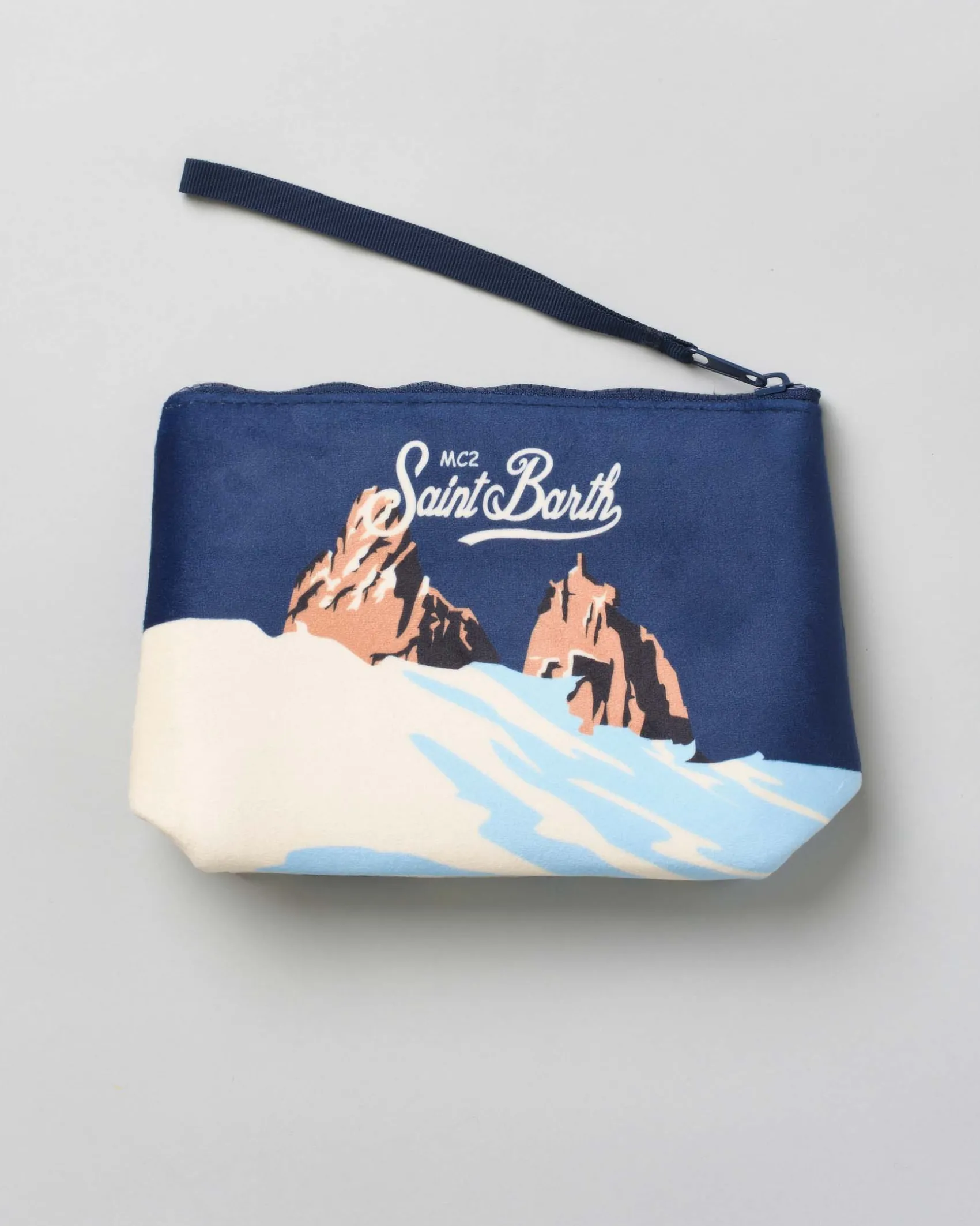 Pochette Aline blu in tessuto effetto lana con stampa grafica Apres Ski