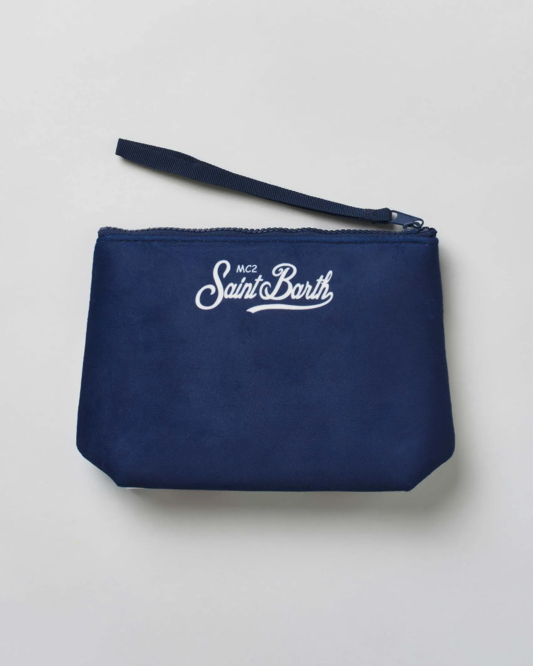 Pochette Aline blu in tessuto effetto lana con stampa grafica Courma