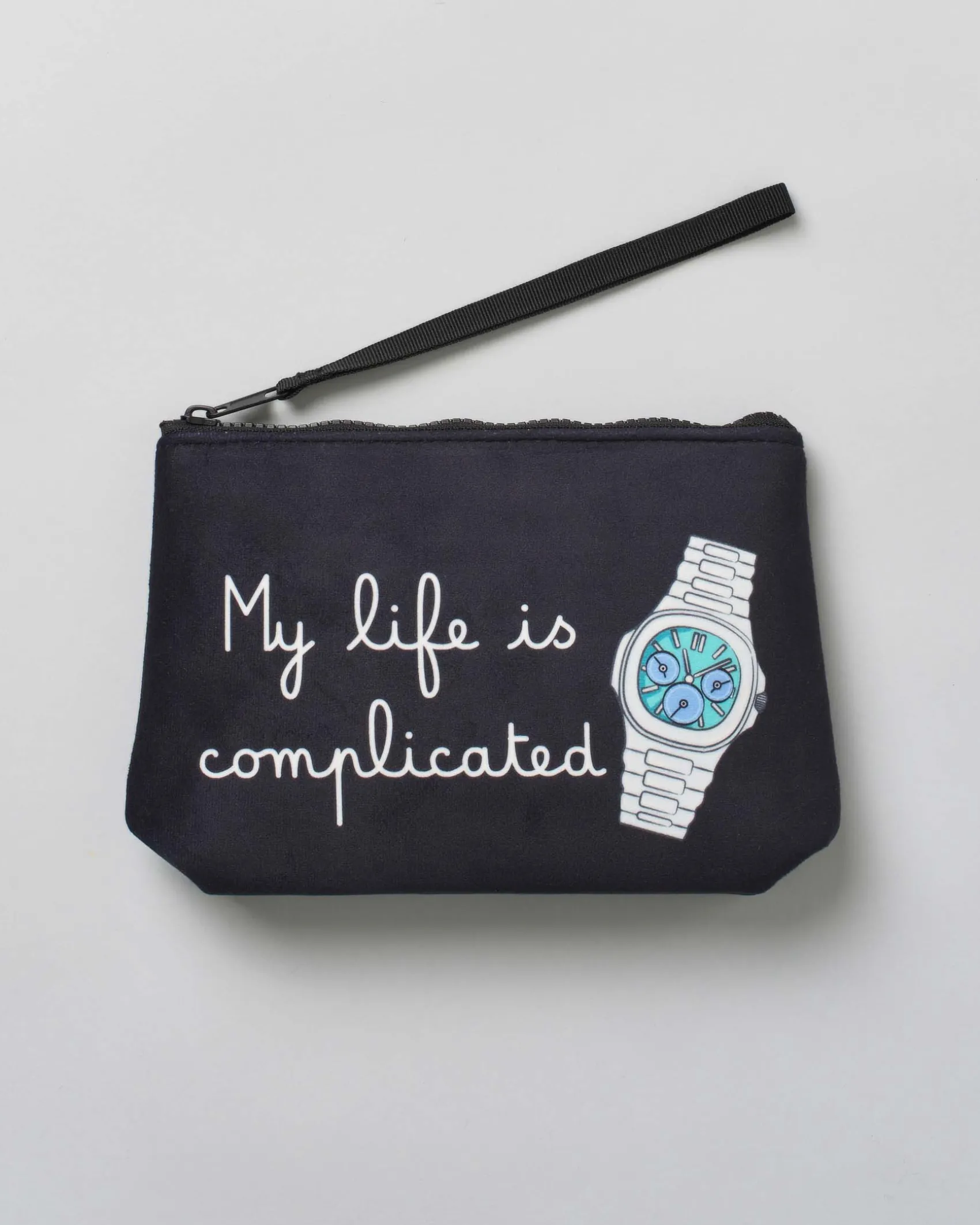 Pochette Aline nera in tessuto effetto lana a fantasia orologio