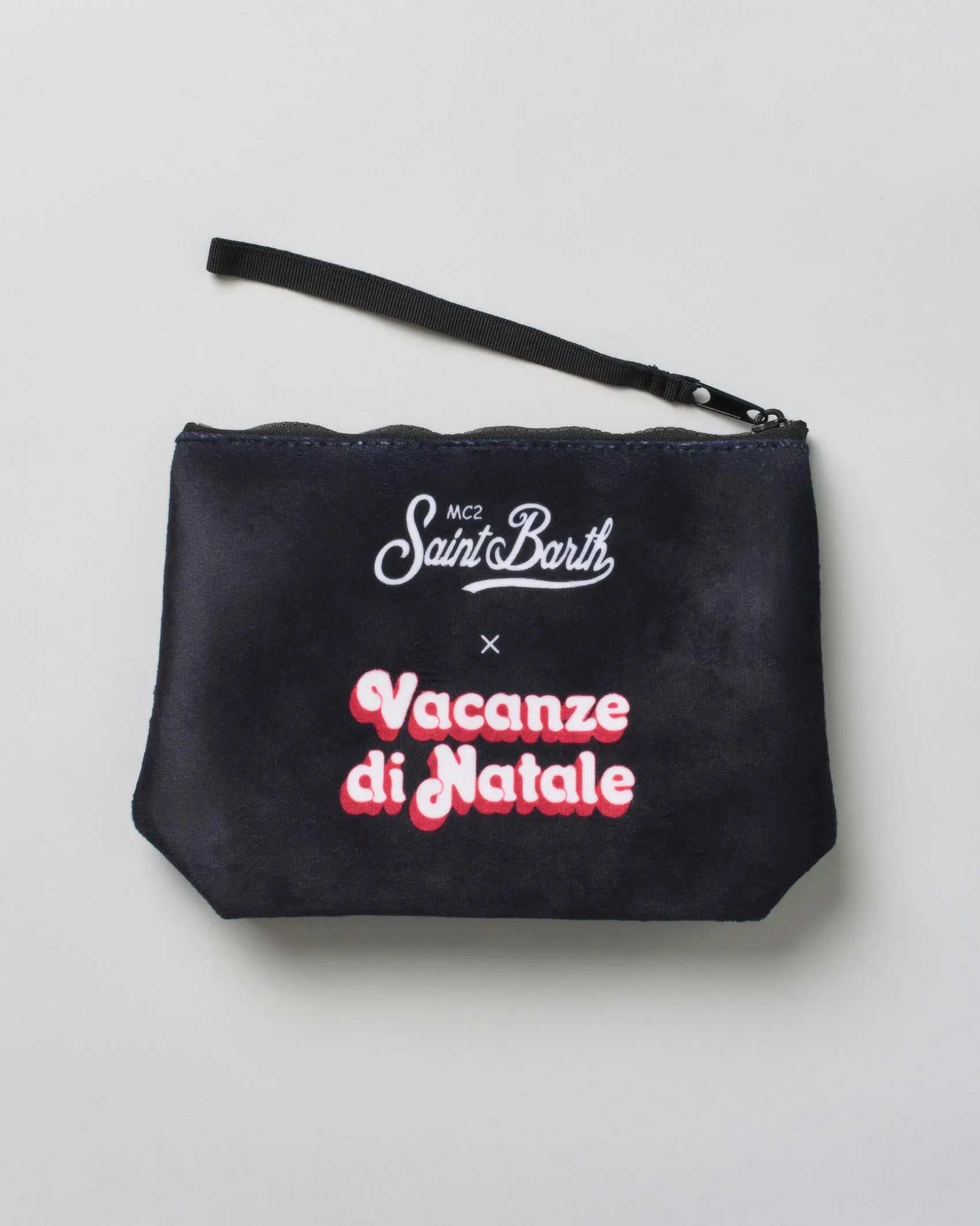 Pochette Aline nera in tessuto effetto lana con scritta E nun m'angoscià!