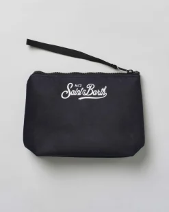 Pochette Aline nera in tessuto effetto lana con grafica Tequila