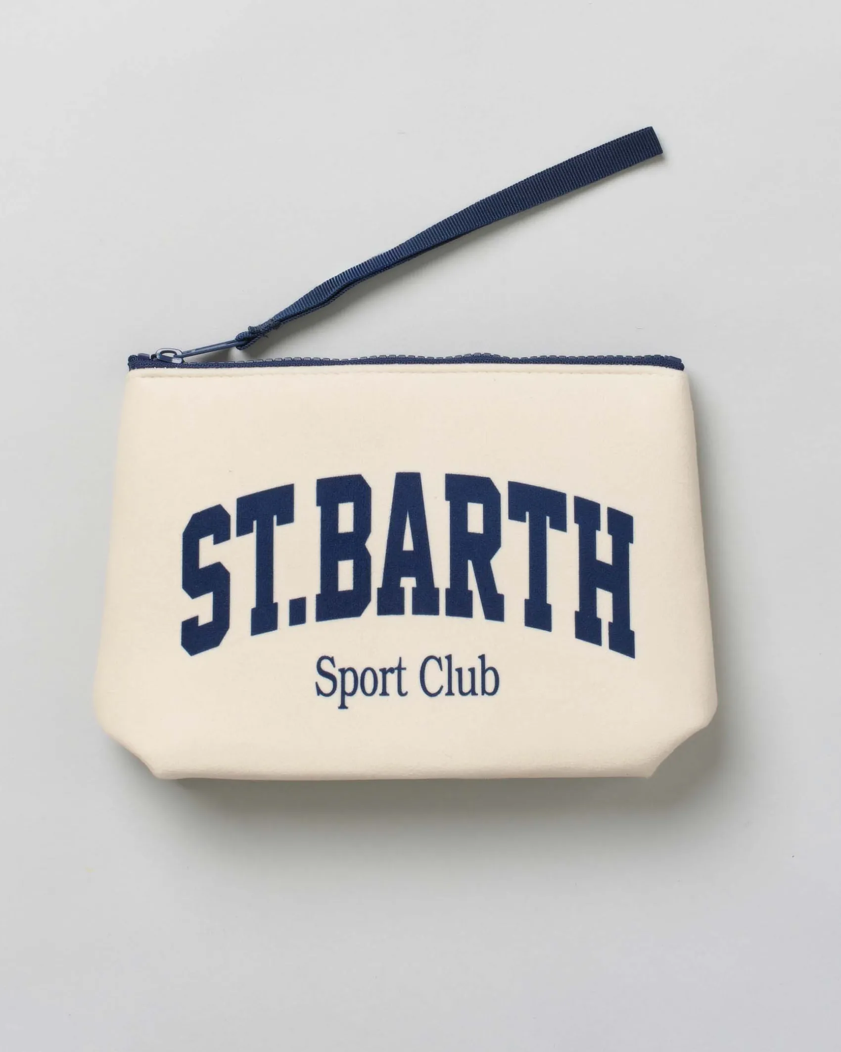 Pochette Aline panna in tessuto effetto lana con stampa scritta St.Barth Sport Club
