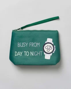Pochette Aline verde in tessuto effetto lana a fantasia orologio Daytona