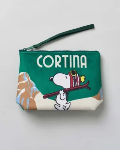 Pochette Aline verde in tessuto effetto lana con grafica Snoopy a Cortina