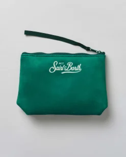 Pochette Aline verde in tessuto effetto lana con grafica Snoopy a Cortina