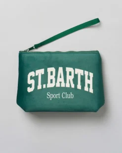 Pochette Aline verde militare in tessuto effetto lana con stampa scritta St.Barth Sport Club