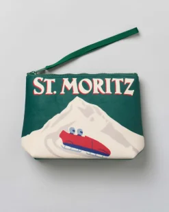Pochette Aline verde militare in tessuto effetto lana con stampa grafica St.Moritz