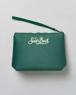 Pochette Aline verde militare in tessuto effetto lana con stampa grafica St.Moritz
