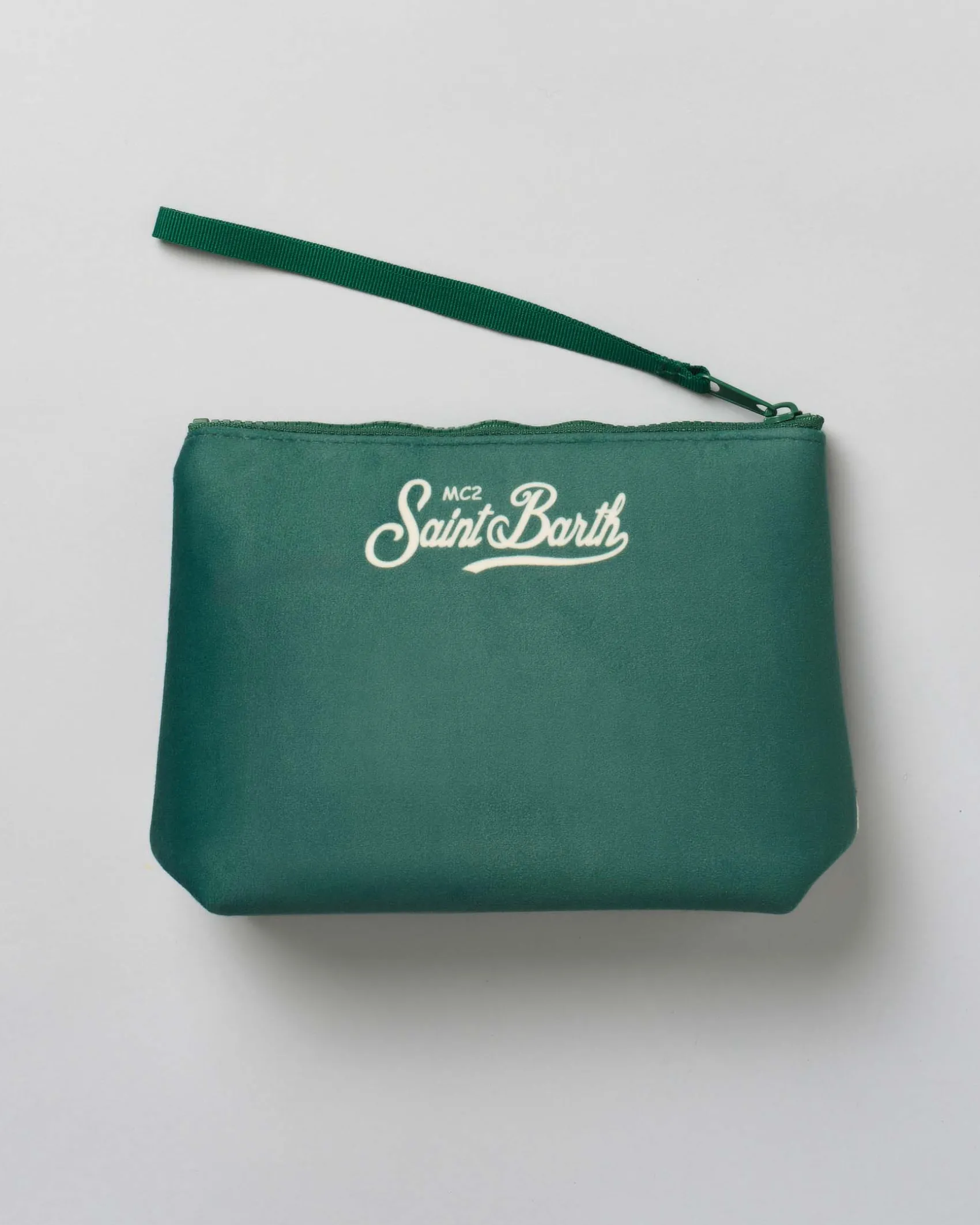 Pochette Aline verde militare in tessuto effetto lana con stampa grafica St.Moritz