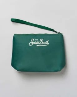 Pochette Aline verde militare in tessuto effetto lana con stampa grafica Campiglio