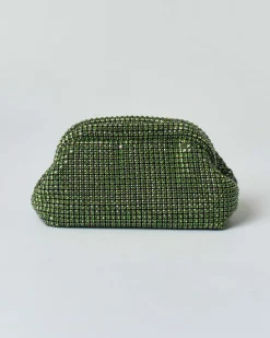 Pochette Anna Cecere in maglia di strass verde con chiusura a scatto