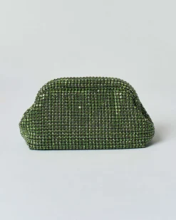 Pochette Anna Cecere in maglia di strass verde con chiusura a scatto