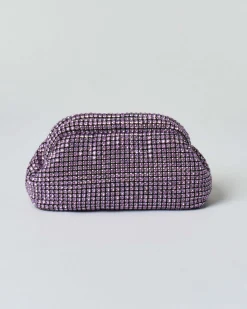 Pochette Anna Cecere in maglia di strass rosa con chiusura a scatto