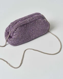 Pochette Anna Cecere in maglia di strass rosa con chiusura a scatto