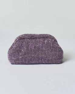 Pochette Anna Cecere in maglia di strass rosa con chiusura a scatto