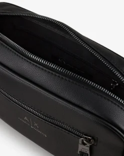 Pochette Armani Exchange nera in similpelle martellata