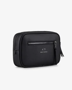 Pochette Armani Exchange nera in similpelle martellata