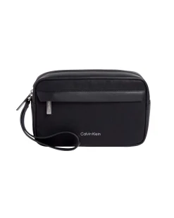 Pochette Calvin Klein Jeans nera in similpelle con logo all over