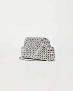 Pochette color argento Marella in similpelle intrecciata effetto laminato