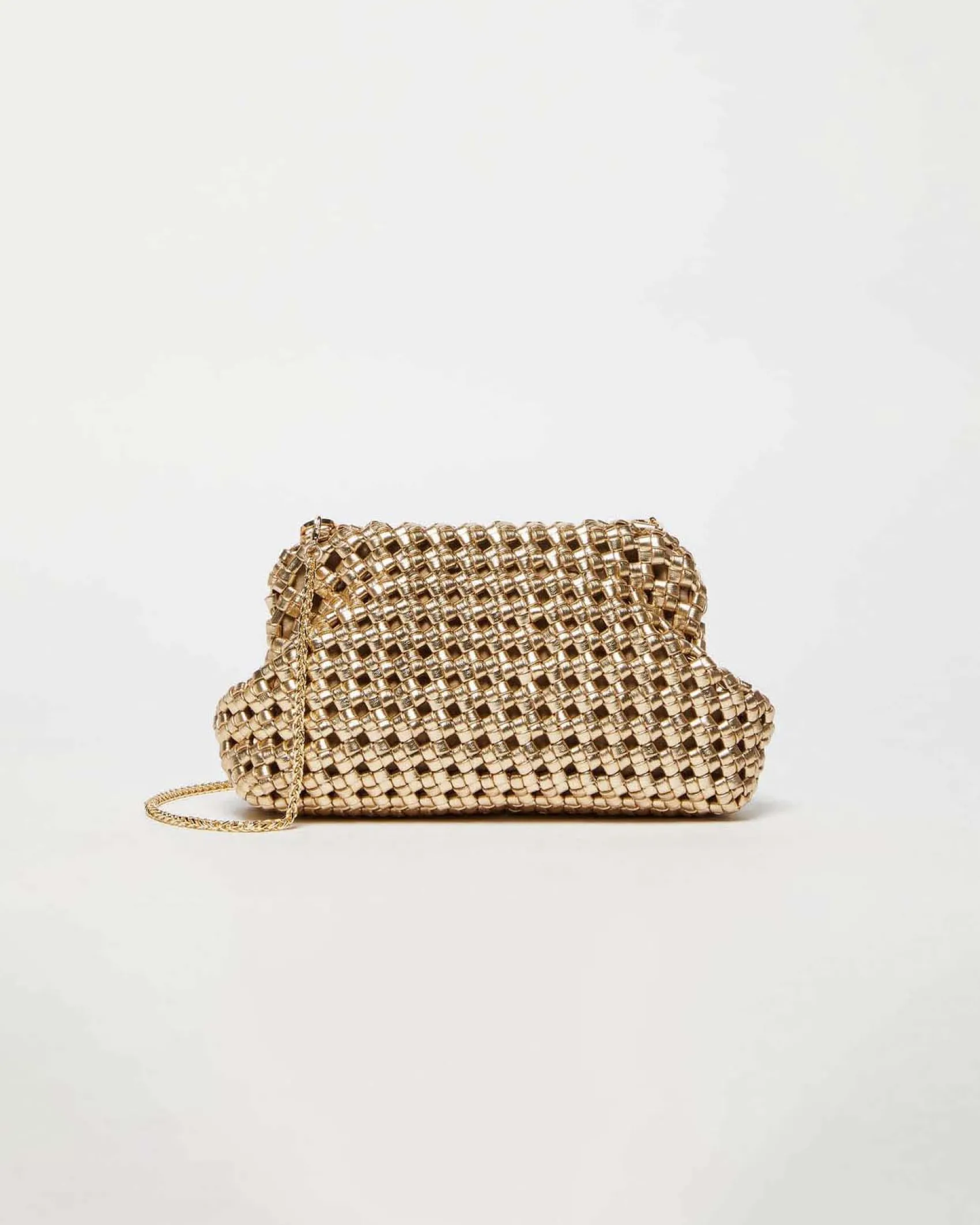 Pochette color oro Marella in similpelle intrecciata effetto laminato