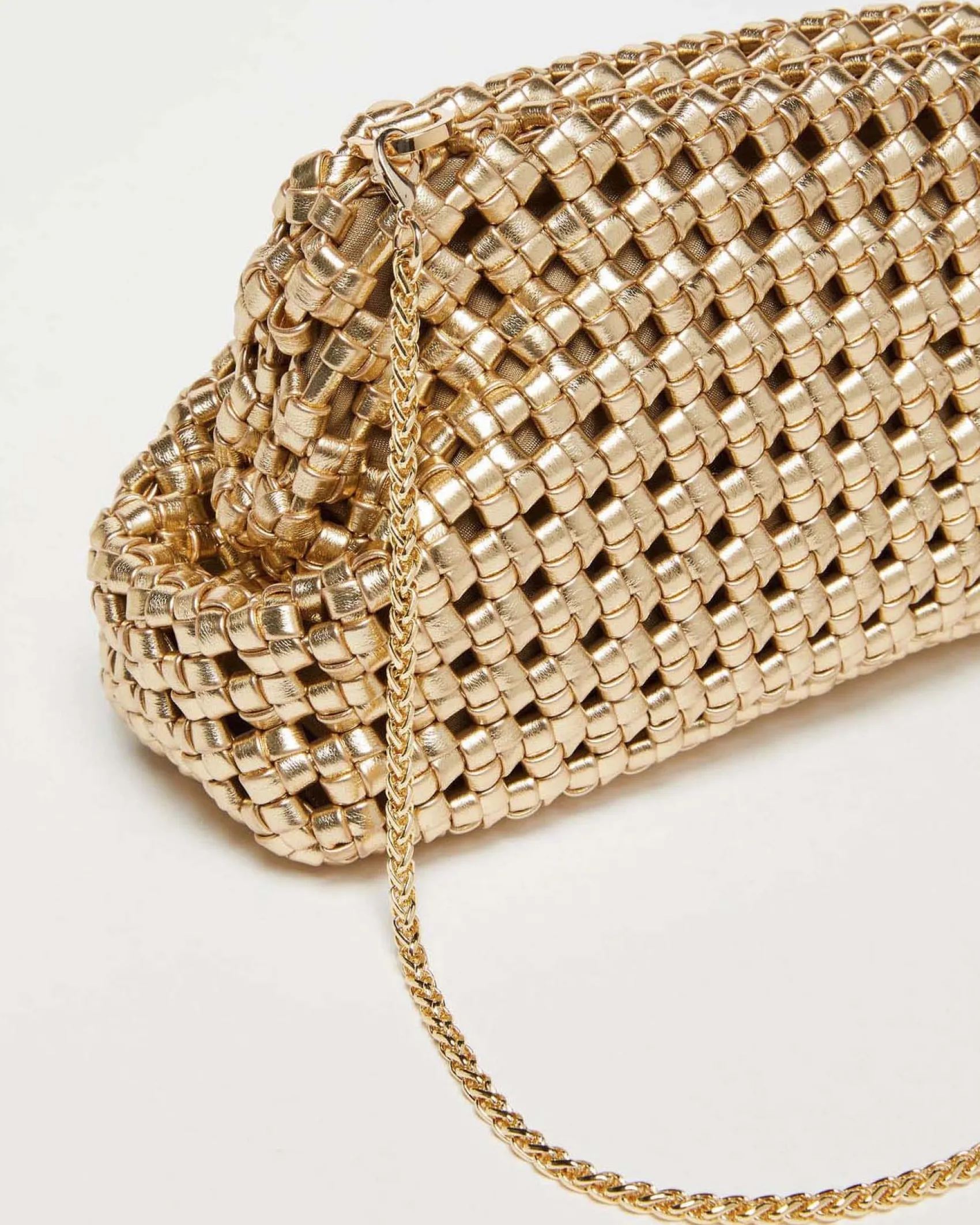 Pochette color oro Marella in similpelle intrecciata effetto laminato